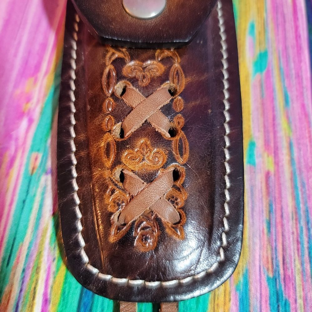 🔷️Vintage Tooled Leather Horse Head Belt Loop Knife Sheath or Case - Picture 11 of 11